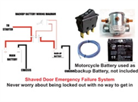 Shaved Door Emergency Release Kit comes with Switch, Magnetic Solenoid, Wiring. Motorcycle Battery